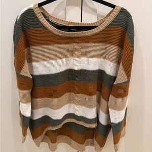 Rue21 Striped Crewneck Sweater in Olive, Camel & Cream